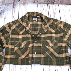 Vintage Gibson plaid olive green Flannel size small